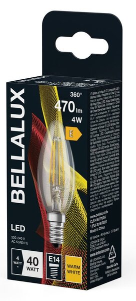 Průhledná LED žárovka E14 4W CLASSIC B, teplá bílá