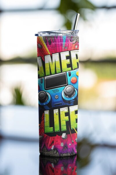 Gamer's Life #1 | nerezový termohrnek 600ml s kovovým brčkem