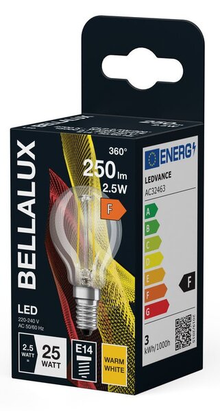 Průhledná LED žárovka E14 2.5W CLASSIC P, teplá bílá