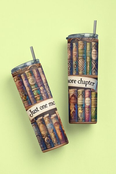 Book Lover Library | nerezový termohrnek 600ml s kovovým brčkem