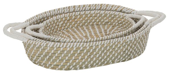Sada 3ks přírodní oválný košík z mořské trávy s uchy Witte - 59*34*11cm - J-Line by Jolipa