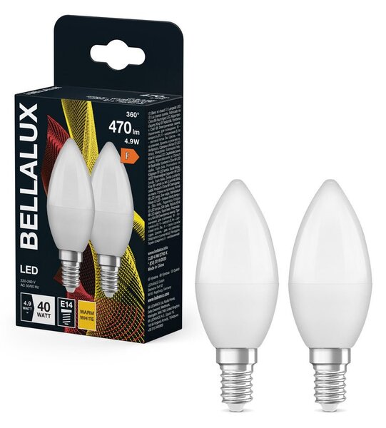 2x matná LED žárovka svíčková E14 4.9W CLASSIC B, teplá bílá