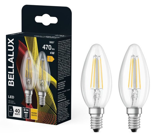 2x průhledná LED žárovka E14 4W STAR CLASSIC B, teplá bílá