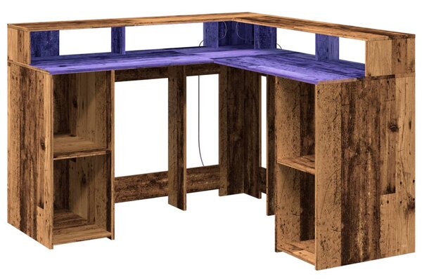Psací stůl s LED světly old wood 130x130x91 cm kompozitní dřevo 3309454