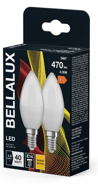 2x matná LED žárovka svíčková E14 4.9W CLASSIC B, teplá bílá