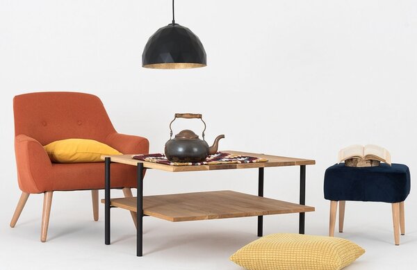 Nordic Design Černé kovové závěsné světlo Auron M se zlatými detaily