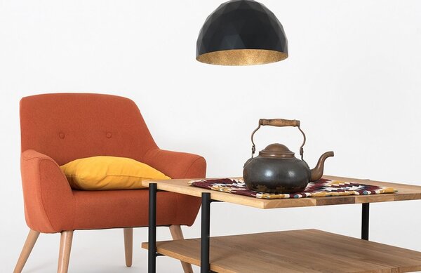 Nordic Design Černé kovové závěsné světlo Auron M se zlatými detaily