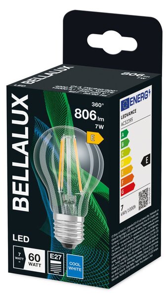Průhledná LED žárovka E27 7W CLASSIC A, studená bílá