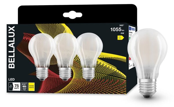 3x matná LED žárovka E27 8W CLASSIC A, teplá bílá