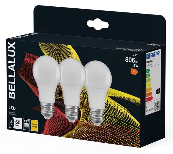 3x matná LED žárovka E27 8.5W CLASSIC A, teplá bílá