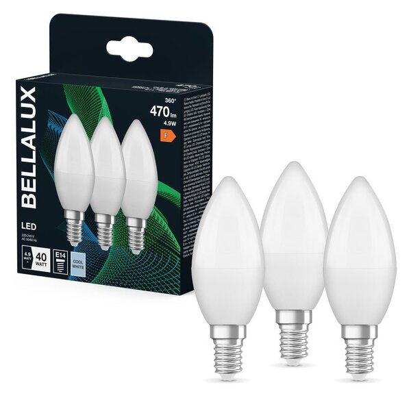 3x svíčková LED žárovka matná E14 4.9W CLASSIC B, studená bílá