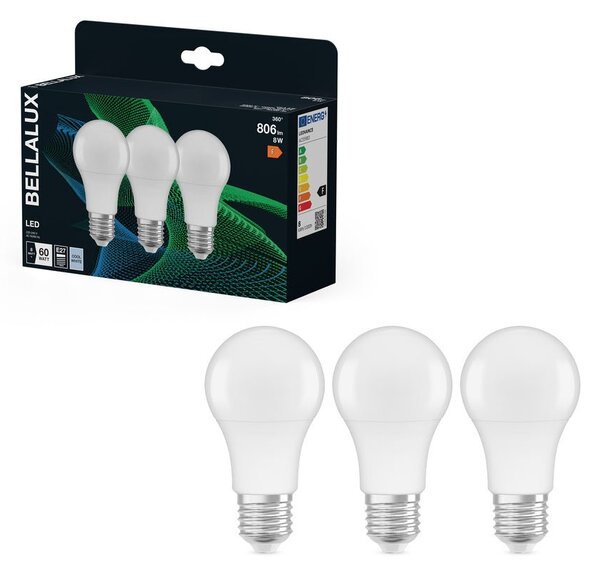 3x matná LED žárovka E27 8.5W CLASSIC A, studená bílá