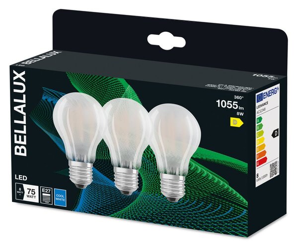3x matná LED žárovka E27 8W CLASSIC A, studená bílá