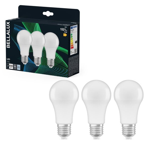 3x matná LED žárovka E27 13W CLASSIC A, studená bílá