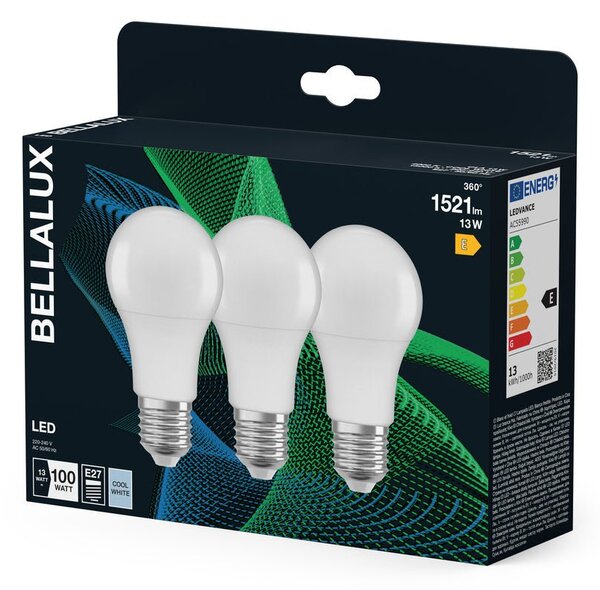 3x matná LED žárovka E27 13W CLASSIC A, studená bílá