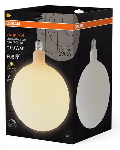 Matná LED žárovka velká E27 7.3W VINTAGE GLOBE, teplá bílá