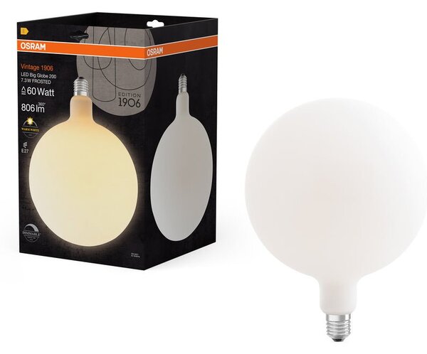 Matná LED žárovka velká E27 7.3W VINTAGE GLOBE, teplá bílá