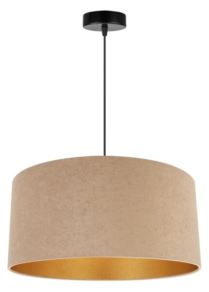 Závěsné svítidlo Mediolan, 1x tmavě obéžové/zlaté textilní stínítko, černá konstrukce, (fi 44cm)