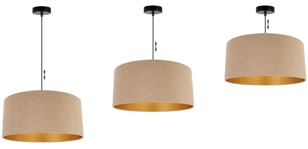 Závěsné svítidlo Mediolan, 1x tmavě obéžové/zlaté textilní stínítko, černá konstrukce, (fi 44cm)