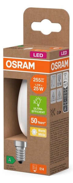 Matná LED žárovka ultra účinná E14 1.2W CLASSIC B, teplá bílá