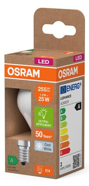 Ultra účinná LED žárovka E14 1.2W CLASSIC P, studená bílá