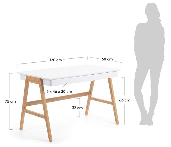 Bílý lakovaný pracovní stůl Kave Home Dyana 120 x 60 cm