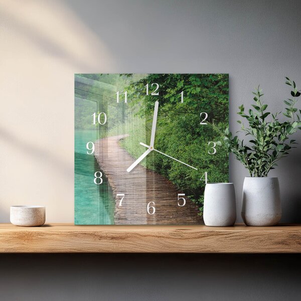 Skleněné hodiny Dřevěný chodník zskb-30x30-00084643