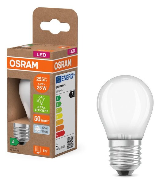 Ultra účinná LED žárovka E27 1.2W CLASSIC P, studená bílá