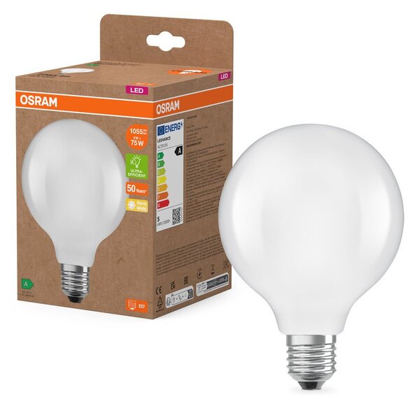 Ultra účinná LED žárovka matná E27 5W GLOBE95, teplá bílá