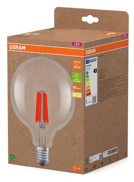 Ultra účinná LED žárovka čirá E27 7.2W GLOBE125, teplá bílá