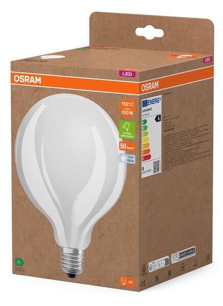 Ultra účinná LED žárovka matná E27 7.2W GLOBE125, studená bílá