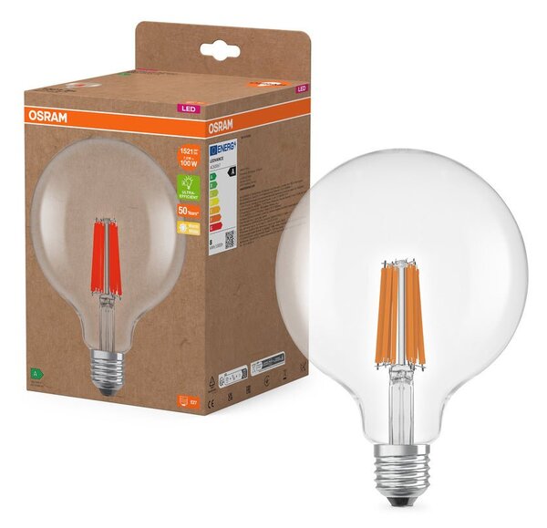 Ultra účinná LED žárovka čirá E27 7.2W GLOBE125, teplá bílá