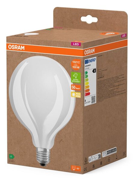 Ultra účinná LED žárovka matná E27 7.2W GLOBE125, teplá bílá
