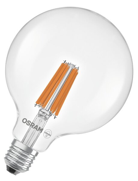 Ultra účinná LED žárovka čirá E27 7.2W GLOBE125, teplá bílá