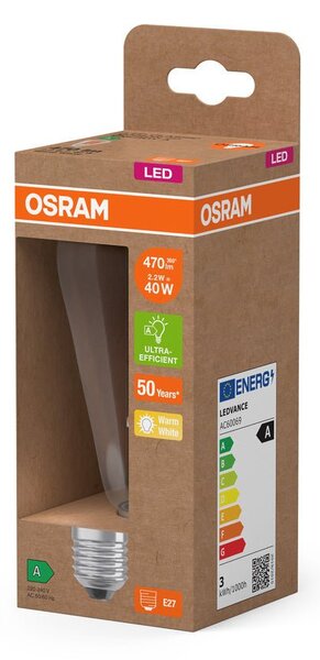Ultra účinná LED žárovka E27 2.2W EDISON, teplá bílá
