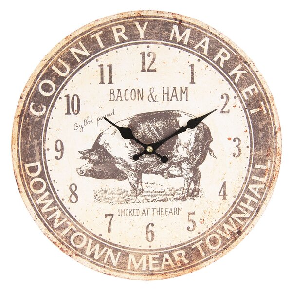 Vintage nástěnné hodiny s patinou Bacon & Ham - Ø 34*3 cm / 1*AA