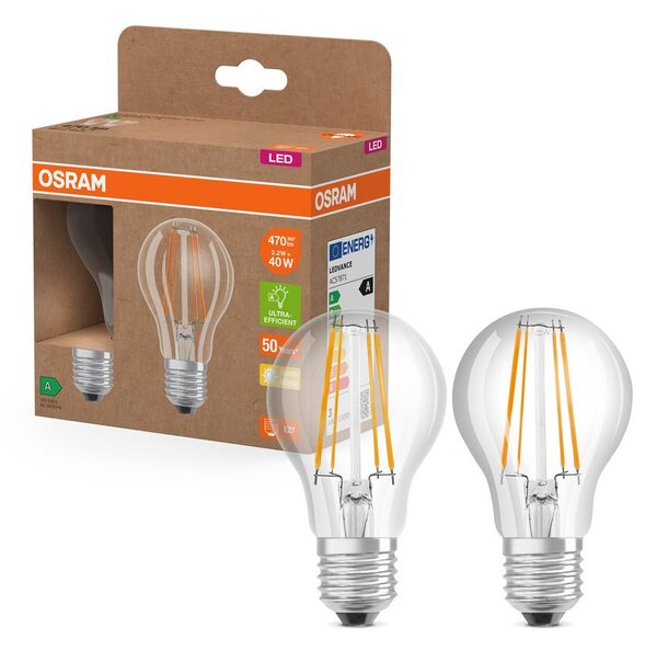 Ultra účinná LED žárovka čirá E27 2.2W CLASSIC A, teplá bílá