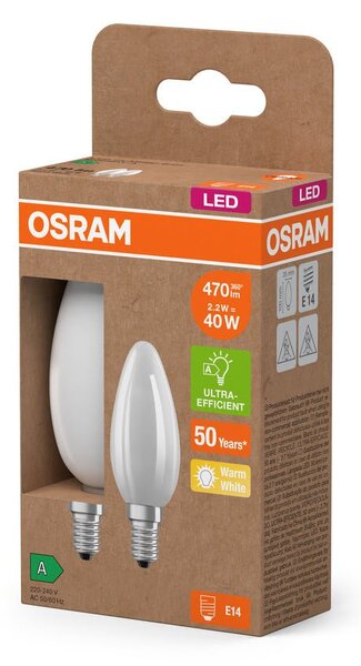 2x účinná LED žárovka matná E27 2.2W CLASSIC B, teplá bílá