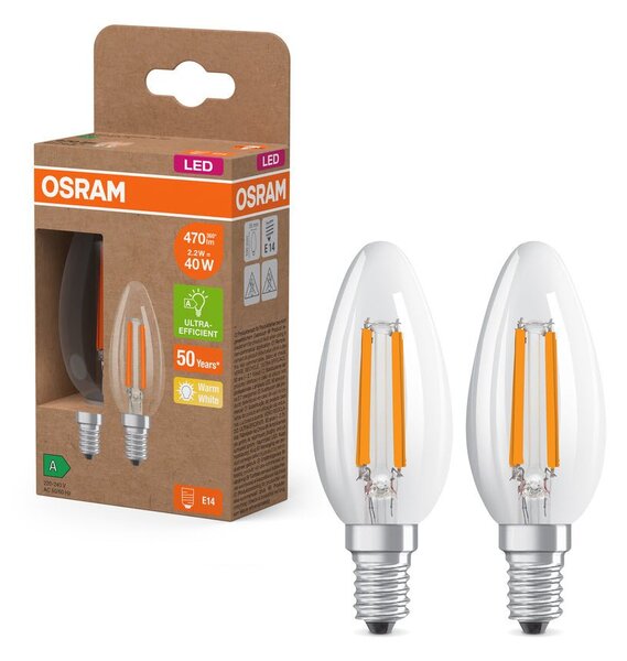 2x ultra účinná LED žárovka E14 2.2W CLASSIC B, teplá bílá