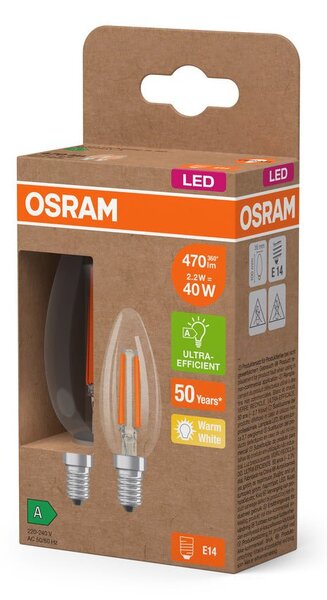 2x ultra účinná LED žárovka E14 2.2W CLASSIC B, teplá bílá