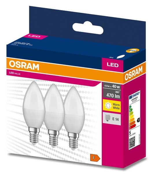 3 ks matná LED žárovka E14 4.9 W CLASSIC B, teplá bílá