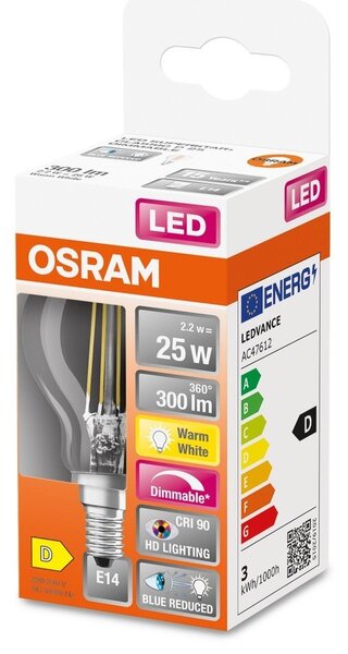 Průhledná LED žárovka E14 SUPERSTAR CRI 90, teplá bílá