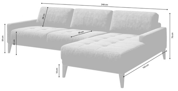 Světle šedá látková rohová pohovka MESONICA Musso Tufted, levá 248 cm