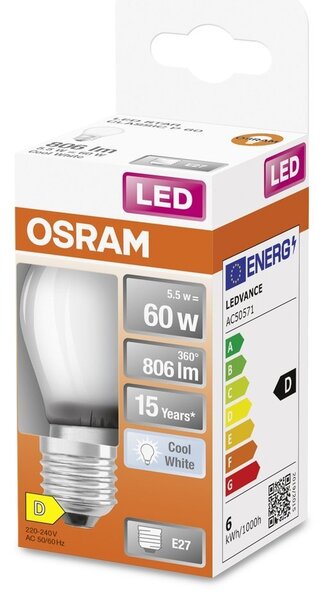 Matní LED žárovka E27 5.5 W STAR CLASSIC P, studená bílá