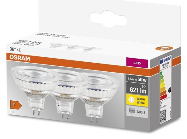 3 ks LED reflektorová bodovka GU5.3 6,5 W BASE, teplá bílá