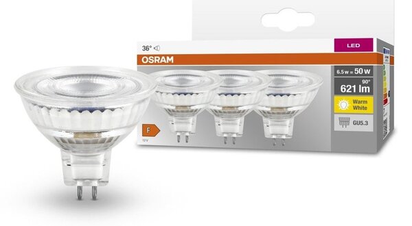 3 ks LED reflektorová bodovka GU5.3 6,5 W BASE, teplá bílá