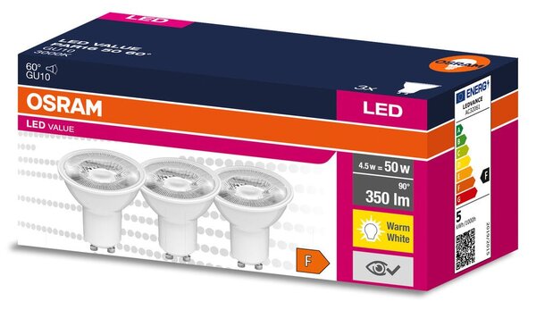 3 ks LED bodovka GU10 4.5 W 60° PAR16 VALUE, teplá bílá