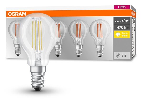 5 ks průhledná LED žárovka E14 4 W BASE teplá bílá