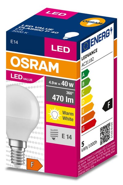 Matná LED žárovka E14 4.9 W CLASSIC P, teplá bílá