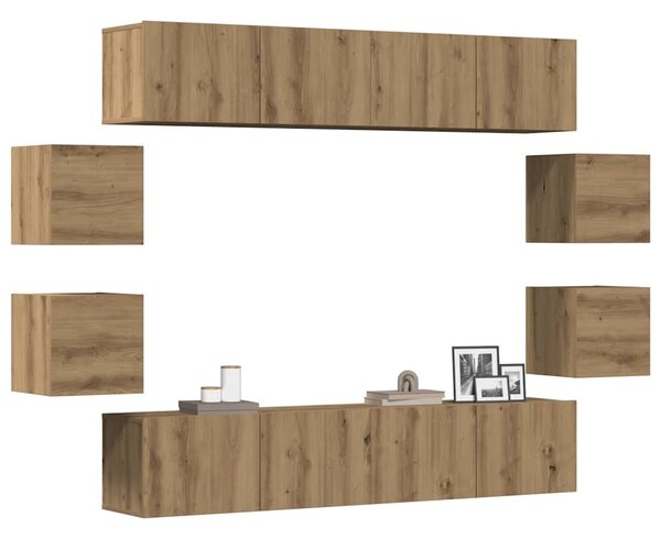 Sada 8 kusů nástěnné TV skříňka dub artisan kompozitní dřevo 3328950